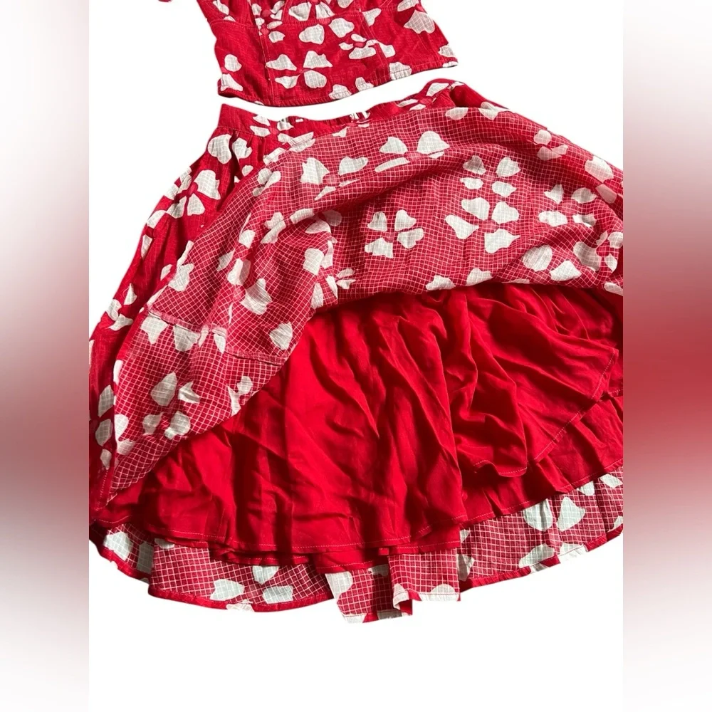 NWOT Free People Keepsake Red Poppy Combo Set Skirt/ Halter Top - Picture 10 of 15